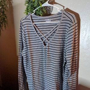 Lane Bryant Gray and Black Striped LS Tee
